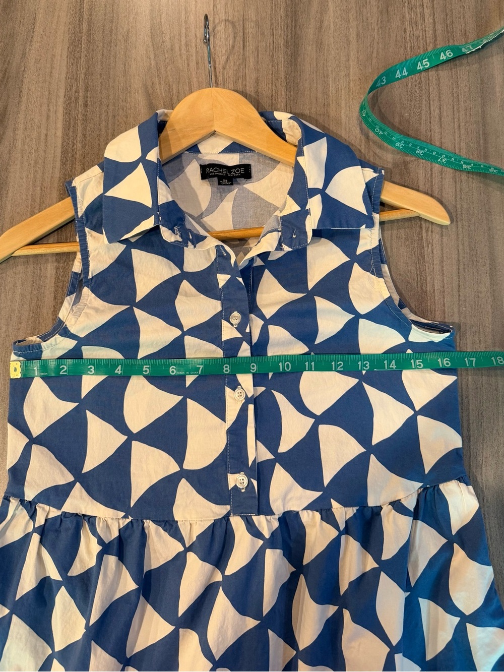 Rachel Zoe Sleeveless Midi Dress, Blue and White/Cream Geometric Print,Size XS - Picture 7 of 9